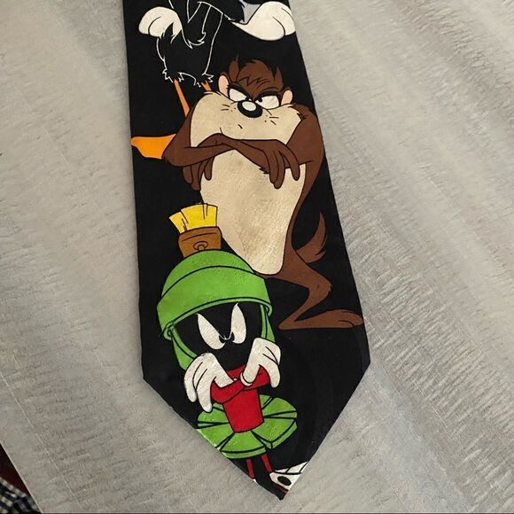 Vintage Looney Tunes 1997 Warner Bros. Silk Tie Bugs Bunny Daffy Duck Tasmanian - Picture 3 of 4